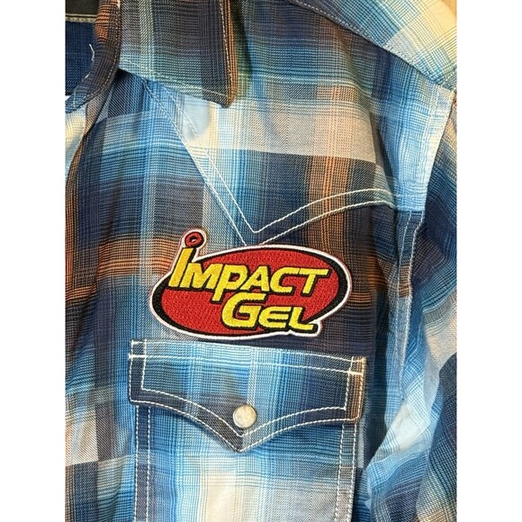Wrangler Retro Men’s Shirt Pearl Snap Plaid Western Cowboy Sponsor Patches - Picture 3 of 8